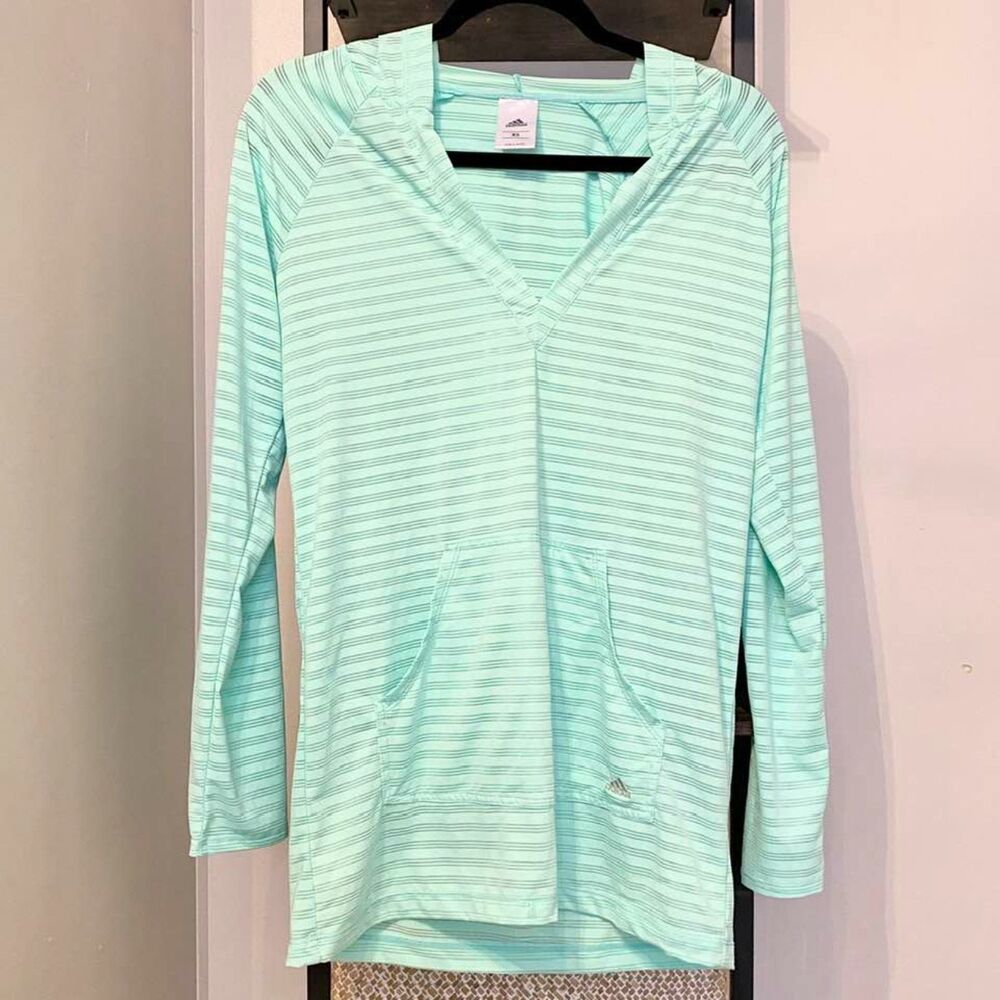 Adidas Mint Green Striped Hoodie XS Lightweight Pullover Athletic Top